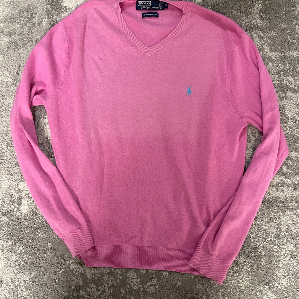 Polo by Ralph Lauren Men's Pink V-Neck Sweater